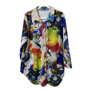 Damee soft Funky colorful abstract Art to Wear Artys A line button up jacket L
